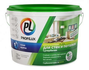 Краска PL-04А 7кг акриловая для стен/потолков белая (зелёная эт.) PROFILUX