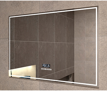Зеркало для ванной с LED подсветкой VIGO MARTA MEDIA 80 часы, функция антизапотевания