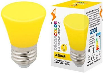 Лампа с/д Volpe LED-D45-1W/YELLOW/E27/FR/С BELL колок желтый. 