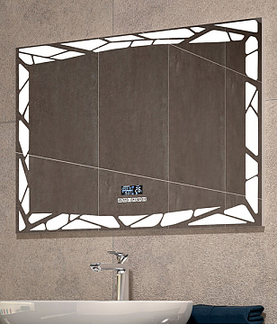 Зеркало для ванной с LED подсветкой VIGO MELISSA MEDIA GREY 80 часы, функция антизапотевания