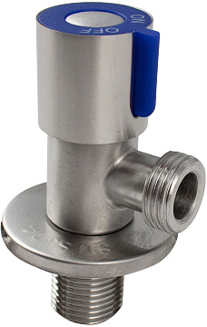 Кран металлокерамика угловой 1/2"х1/2" MAGNUS синяя ручка с отражателем, из нержавеющей ст. (9269)