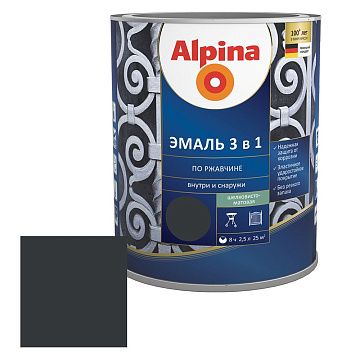 Alpina Эмаль Белорусская алкидная 3 в 1 RAL 9005 черный 0,75					