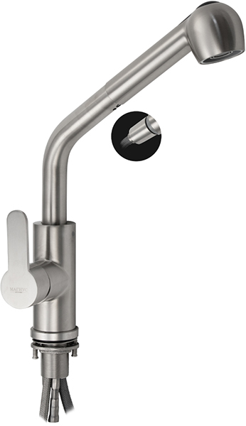 юСмеситель MAGNUS для кухни шаровый, вытяжной, НЕРЖАВЕЮЩАЯ СТАЛЬ (9124)