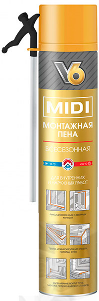 Пена  V6 бытовая MIDI всесезон. 510гр (12шт)