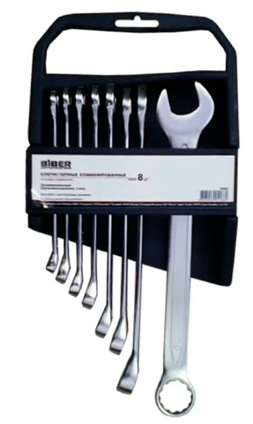 Набор ключей гаечных комбинир. ПРОФИ CrV 8-19мм 8шт 90682 БИБЕР