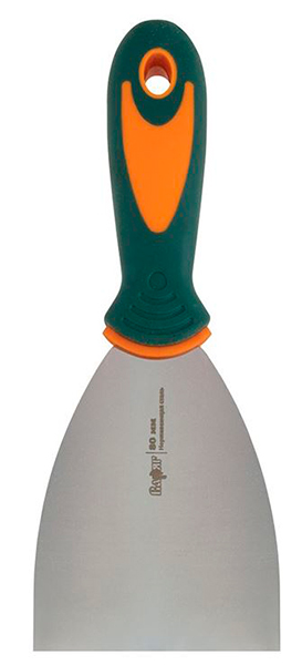 Шпатель нерж. сталь, обрезин. рукоятка 80мм 35223   ВАРЯГ