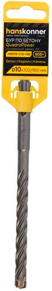 Бур SDS+ 10х160 QUADRO Hanskonner H9019-C10-160