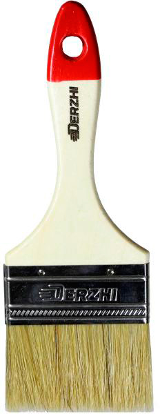 Кисть плоская DERZHI "МАСТЕР", светлая натуральная щетина, деревянная ручка, 75мм(1/12/288) 8103-075