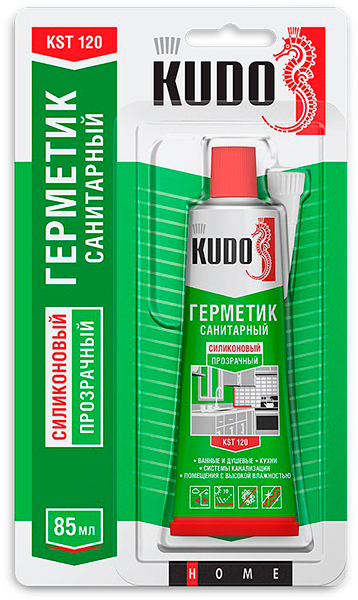 Герметик KUDO силиконовый санитарный ПРОЗРАЧНЫЙ тюбик 85мл  KST-120b (24шт)