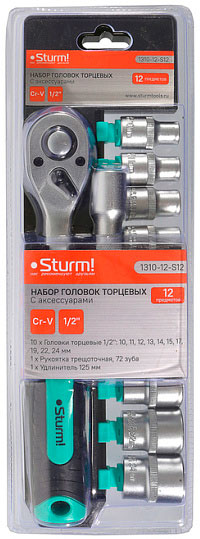 Набор головок с аксессуарами 12 предметов 1/4" Sturm 1310-14-S12