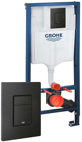 Инсталляция для унитаза GROHE Rapid SL кнопка квадрат, черная, крепление (38811KF0)