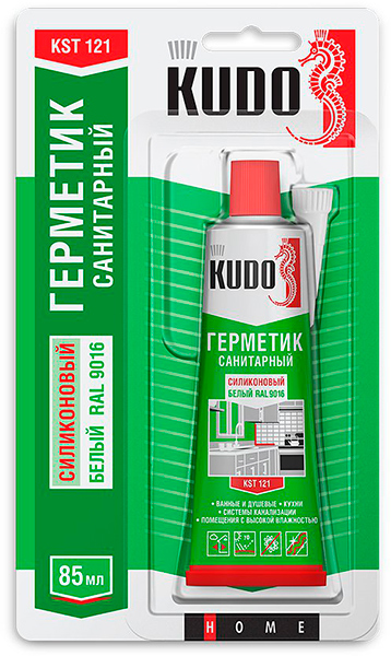 Герметик KUDO силиконовый санитарный БЕЛЫЙ тюбик 85мл  KST-121 (24шт)