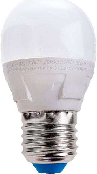 Лампа UNIEL LED-G45 7W/4000K/E27/FR/DIM PLP01WH Серия Яркая