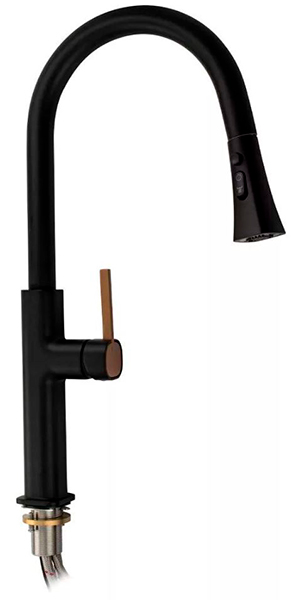 Смеситель ЛАТУНЬ для кухни ЧЕРНЫЙ, С -образный излив вытяжной излив, корпус (8239)