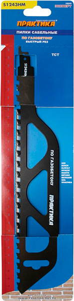 Пилки для лезвийной пилы ПРАКТИКА твердосплавные S1243HM, по газобетону, длина 305 мм, шаг зубов 12,