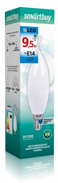 Лампа с/д Smartbuy-C37-9,5W/6000/E14 свеча