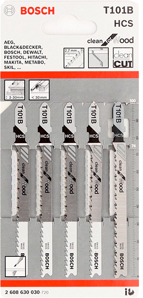 Пилки для лобзика BOSCH T101B 2.608.630.030