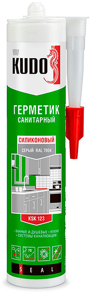 Герметик KUDO силиконовый санитарный СИГНАЛЬНЫЙ СЕРЫЙ 280мл  KSK-123 (12шт)