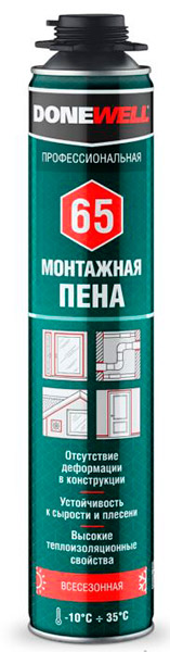 Пена монтажная полиуретан. проф. летняя (+0+35C) DONEWELL 65 DPP10S65 1000мл/ (12шт/768шт) / не зака