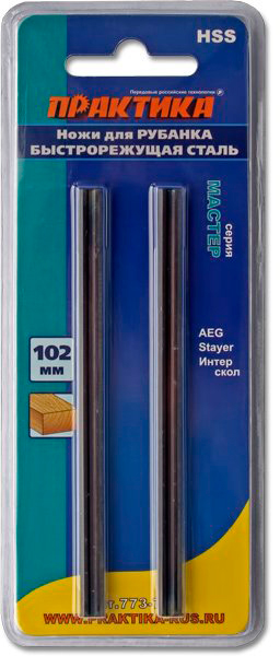 Нож для рубанка ПРАКТИКА 102 мм х 5,5 мм, быстрорежущая сталь, (2 шт )	773-774