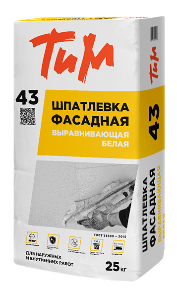 Шпаклевка фасадная выравнивающая белая №43 ТиМ 25кг (48)