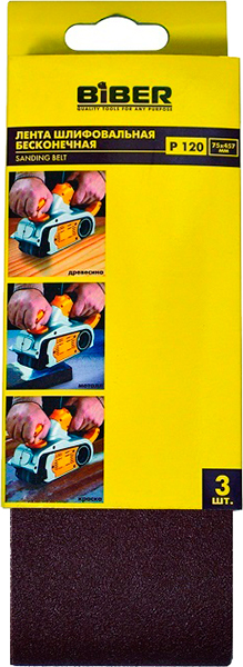 БИБЕР 70347 Лента бесконечная 75х533мм P180 для ленточно-шлиф машин уп.3шт (60)