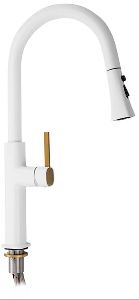 Смеситель ЛАТУНЬ для кухни БЕЛЫЙ, С -образный излив вытяжной излив, корпус (8238)