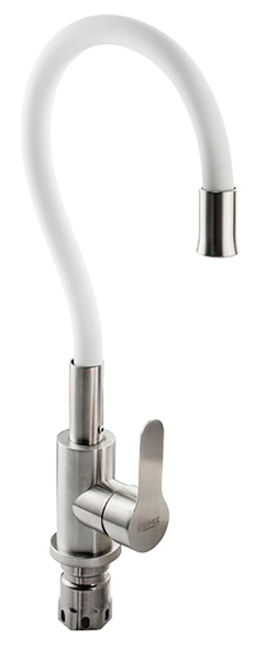 Смеситель BRIMIX для кухни гибкий БЕЛЫЙ излив, НЕРЖАВЕЮЩАЯ СТАЛЬ (9316)