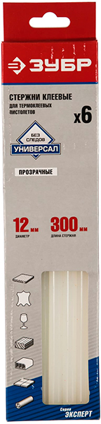 Стержни ЗУБР для клеевого пист прозрачные 12*300мм 6шт 06855-12-1