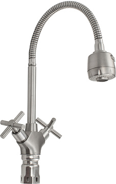 Смеситель MAGNUS для кухни металокерамика гибкий гусак, НЕРЖАВЕЮЩАЯ СТАЛЬ (9215)
