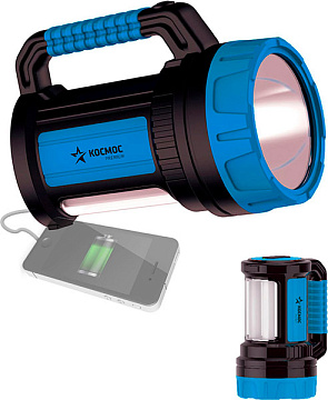 Фонарь светод.аккум. KOSMOS PREMIUM 7W LED, зарядка 220V/12V, USB зарядка телефона