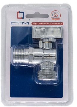 Кран шар. д/быт. прибор. угл. 1/2"х3/4" ш/ш c отражат. бабочка, хром. CTM