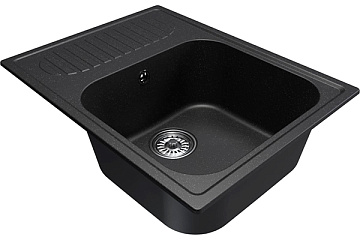 Мойка из искусственного мрамора MIXLINE ML-GM18 с крылом, УЛЬТРА ЧЕРНЫЙ (344), 640*490*190мм
