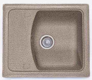 Мойка мрамор FOSTO КМ 58-50 SGA-300 ПРЯМОУГ. с сушкой, цвет песочный пляж,  575*490*178, С СИФОНОМ