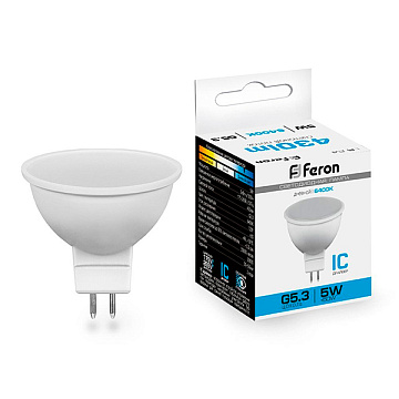 Лампа с/д FERON G5.3 LB-24 5W 230V 6500K матовая