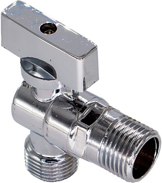 Кран шаровой для бытовых приборов угл. 1/2"х1/2" г/ш удлин.резьба с отражат. бабочка, хромированный