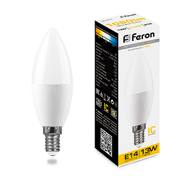 Лампа с/д FERON (13W) 230V E14 2700K С37, LB-970