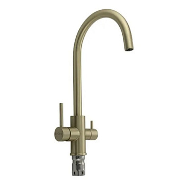 юСмеситель MAGNUS для кухни С образный излив ЗОЛОТО шар. с двойным выпуском воды для фильтра (9122)