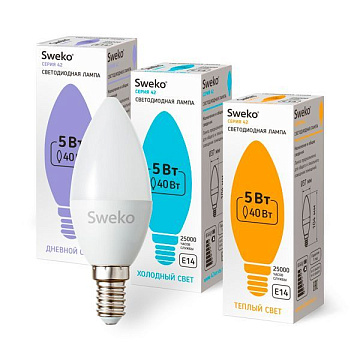 Лампа Sweko C35-5W-230-4000K-E14