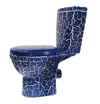 Унитаз (компакт) ROSA "РИО" горизонт.выпуск, слив 3/6литров, сиденье полипропилен (КРАКЕЛЮР СИНИЙ)