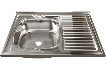 Мойка из нержавеющей стали накладная MIXLINE 80*60 (ЛЕВАЯ) толщина 0,4мм, глубина 160мм ()