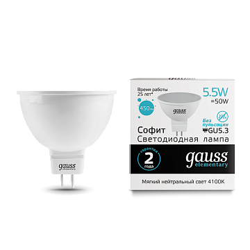Лампа Gauss LED Elementary GU5.3 5,5W 4100K 