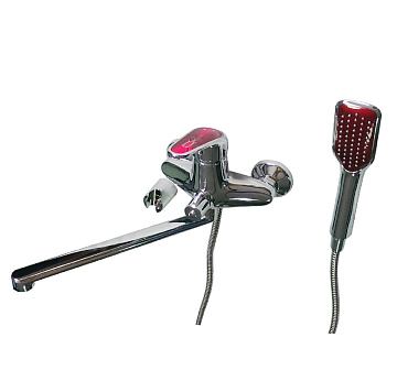 юСмеситель RUSSIA-MOSCOW для ванны длинный излив с красной ручкой (2670)