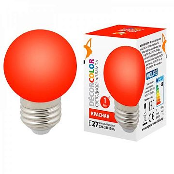 Лампа с/д Volpe LED-G45-1W/RED/E27/FR/С  шар красный