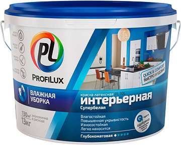 Краска PL-10L 13кг латекс, интерьер влаг.бел. (голуб. эт.) PROFILUX