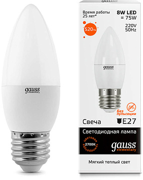 Лампа с/д Gauss Elementary Candle 8W E27 3000K