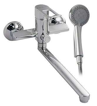 Смеситель FABIA для ванны длинный плоский излив с дивектором на корпусе (9770)