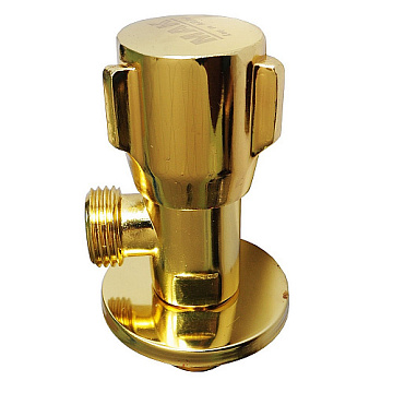 Кран металлокерамика угловой 1/2"х1/2" САНАКС круглая ручка ,с чашкой, ЗОЛОТО (118)