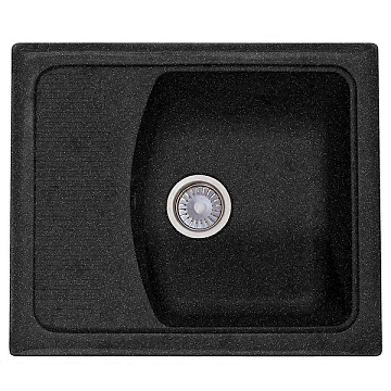 Мойка мрамор FOSTO КМ 58-50 SGA-420 ПРЯМОУГ. с сушкой, цвет черный,  575*490*178, С ОДИНАРНЫМ СИФОН