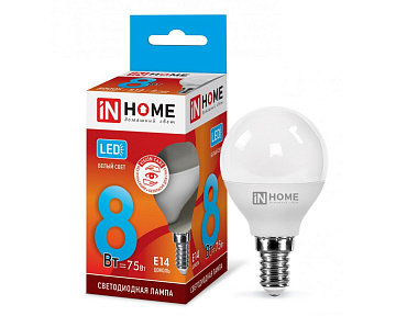 Лампа с/д IN HOME LED-ШАР-VC 8Вт 230В E14 4000К 600Лм
